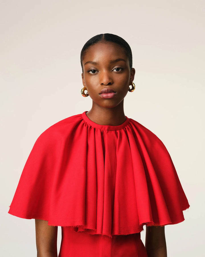 Red Shirt Dress With Ruff - Poppy