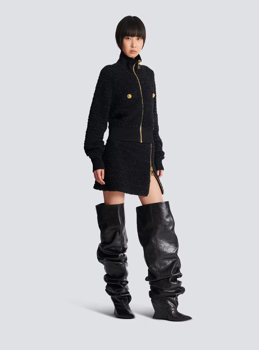 Tweed Bomber Jacket - Black