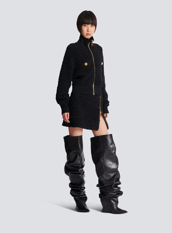 Tweed Bomber Jacket - Black