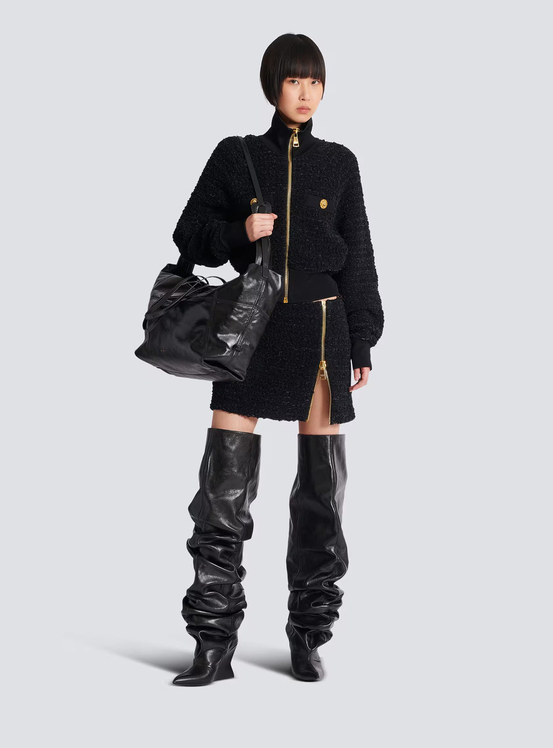 Tweed Bomber Jacket - Black