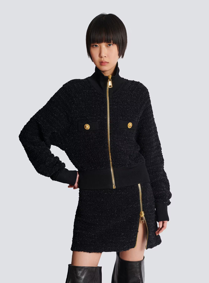 Tweed Bomber Jacket - Black