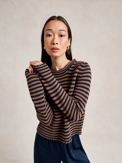 Mini Marina Fine Stripe Sweater - Navy/Tan