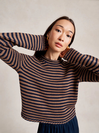 Mini Marina Fine Stripe Sweater - Navy/Tan