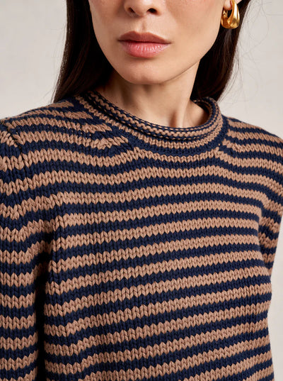 Mini Marina Fine Stripe Sweater - Navy/Tan