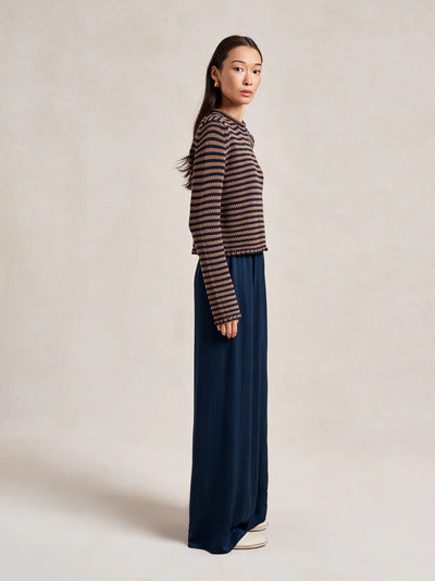 Mini Marina Fine Stripe Sweater - Navy/Tan