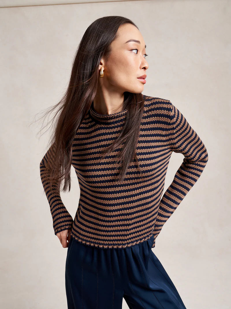 Mini Marina Fine Stripe Sweater - Navy/Tan