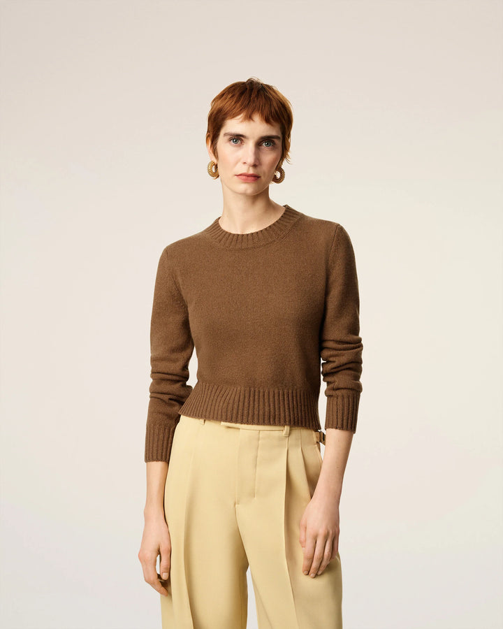Brown Cashmere Ami De Coeur Crewneck Sweater - Hazelnut