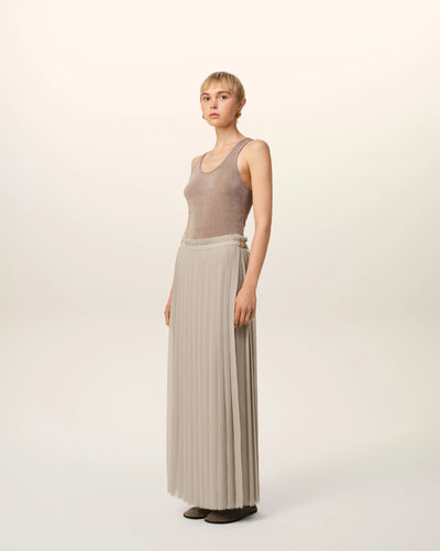 Beige Long Pleated Skirt - Ash