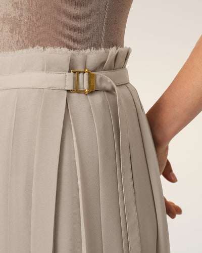 Beige Long Pleated Skirt - Ash