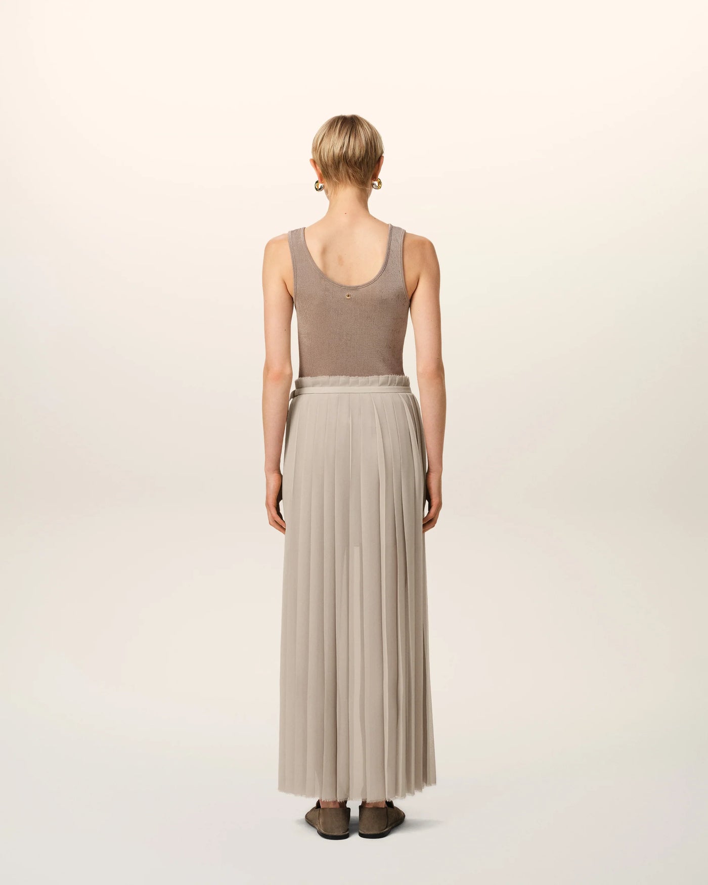 Beige Long Pleated Skirt - Ash