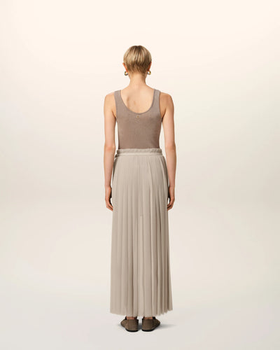 Beige Long Pleated Skirt - Ash