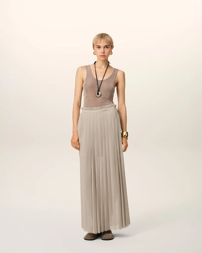 Beige Long Pleated Skirt - Ash