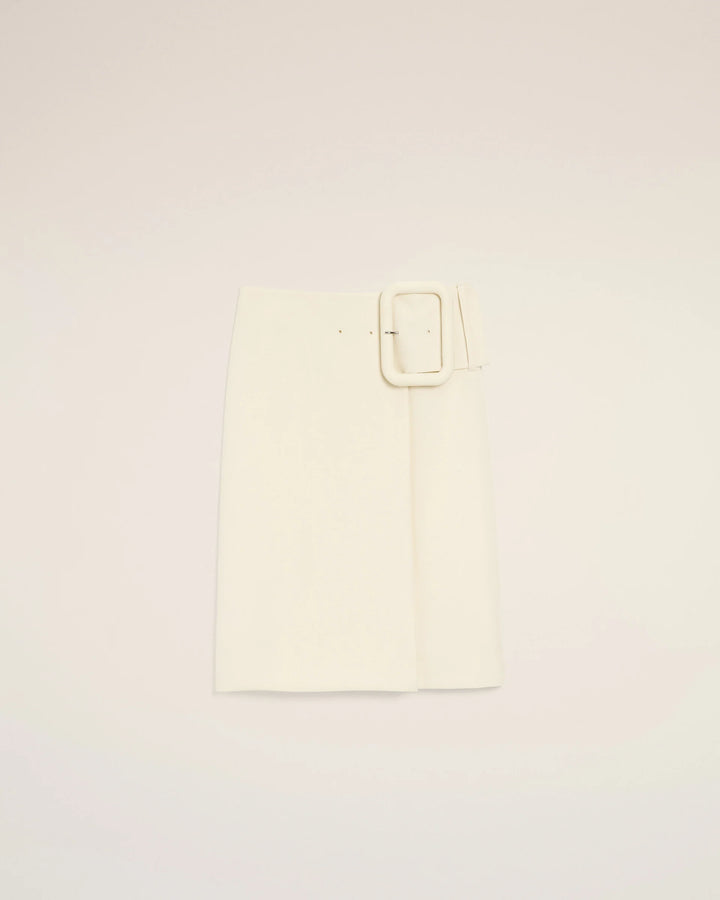Midi Skirt with Big Buckle Belt - Ivory