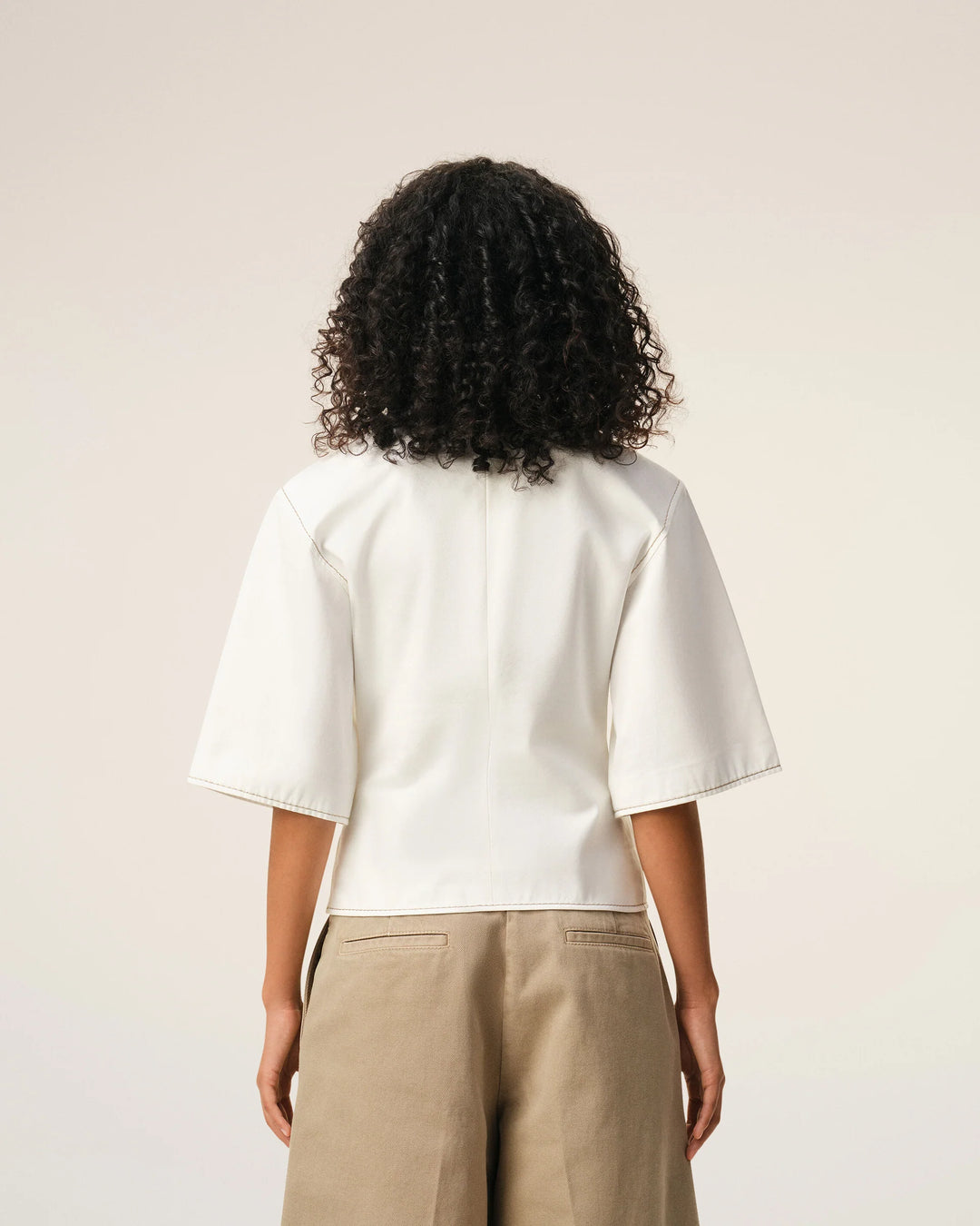 Fitted Top with Topstitches - Ivory