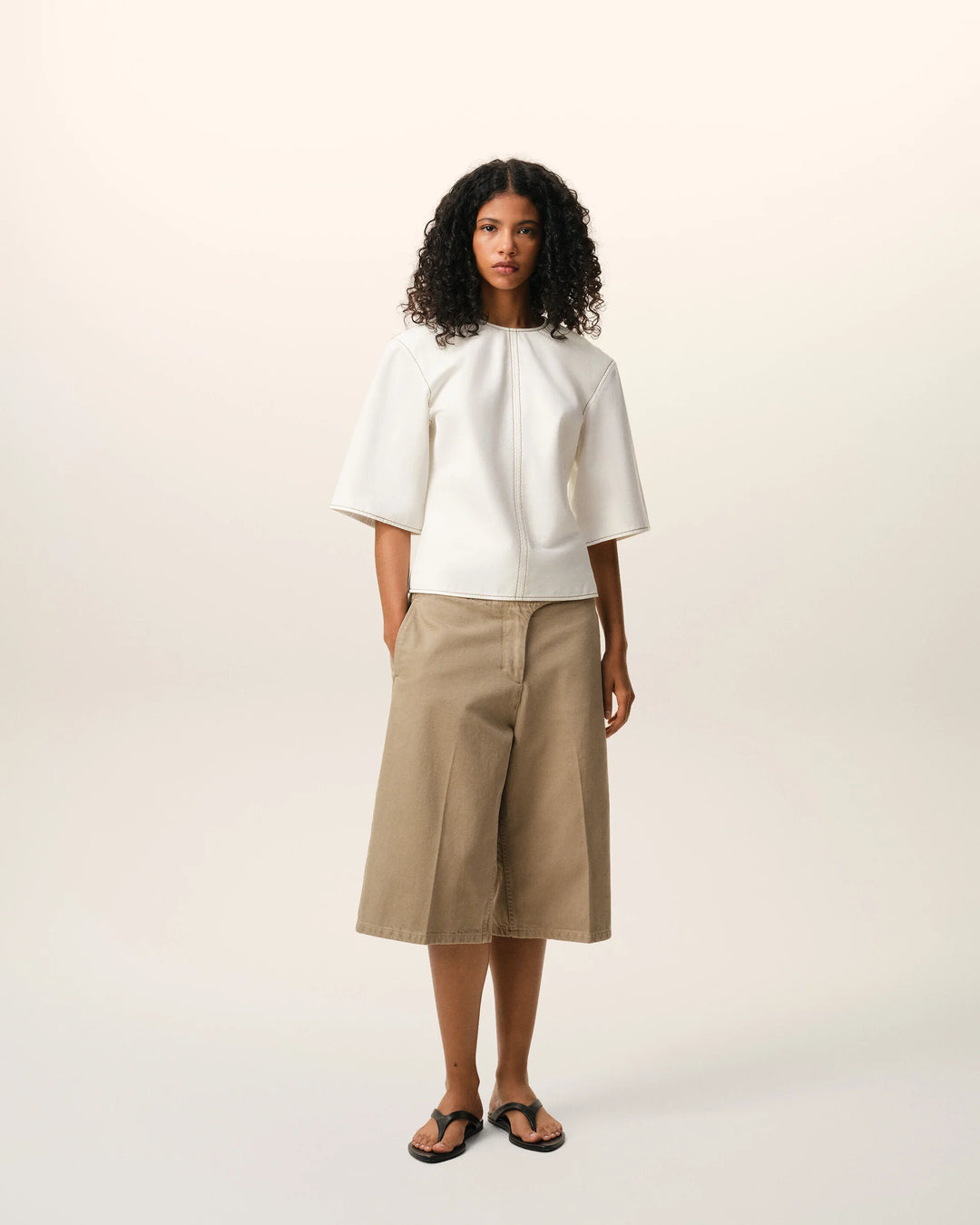 Fitted Top with Topstitches - Ivory