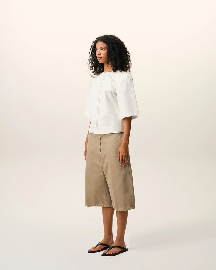 Fitted Top with Topstitches - Ivory