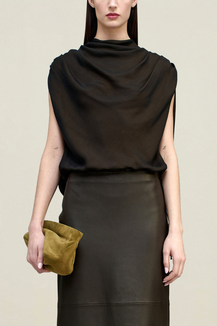 Naia Draped Top in Trapped Silk - Black/Gold Trapped Silk