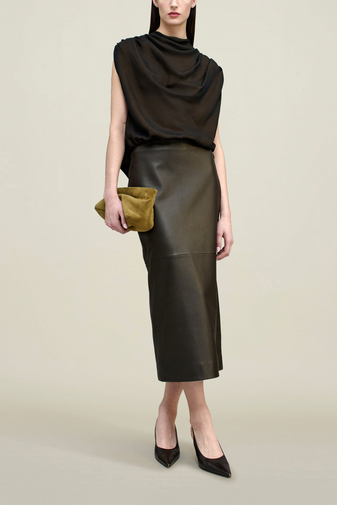 Naia Draped Top in Trapped Silk - Black/Gold Trapped Silk