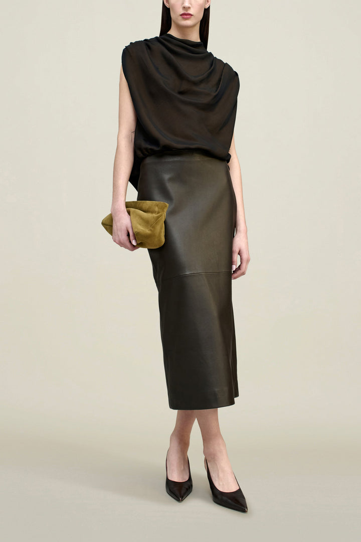 Naia Draped Top in Trapped Silk - Black/Gold Trapped Silk