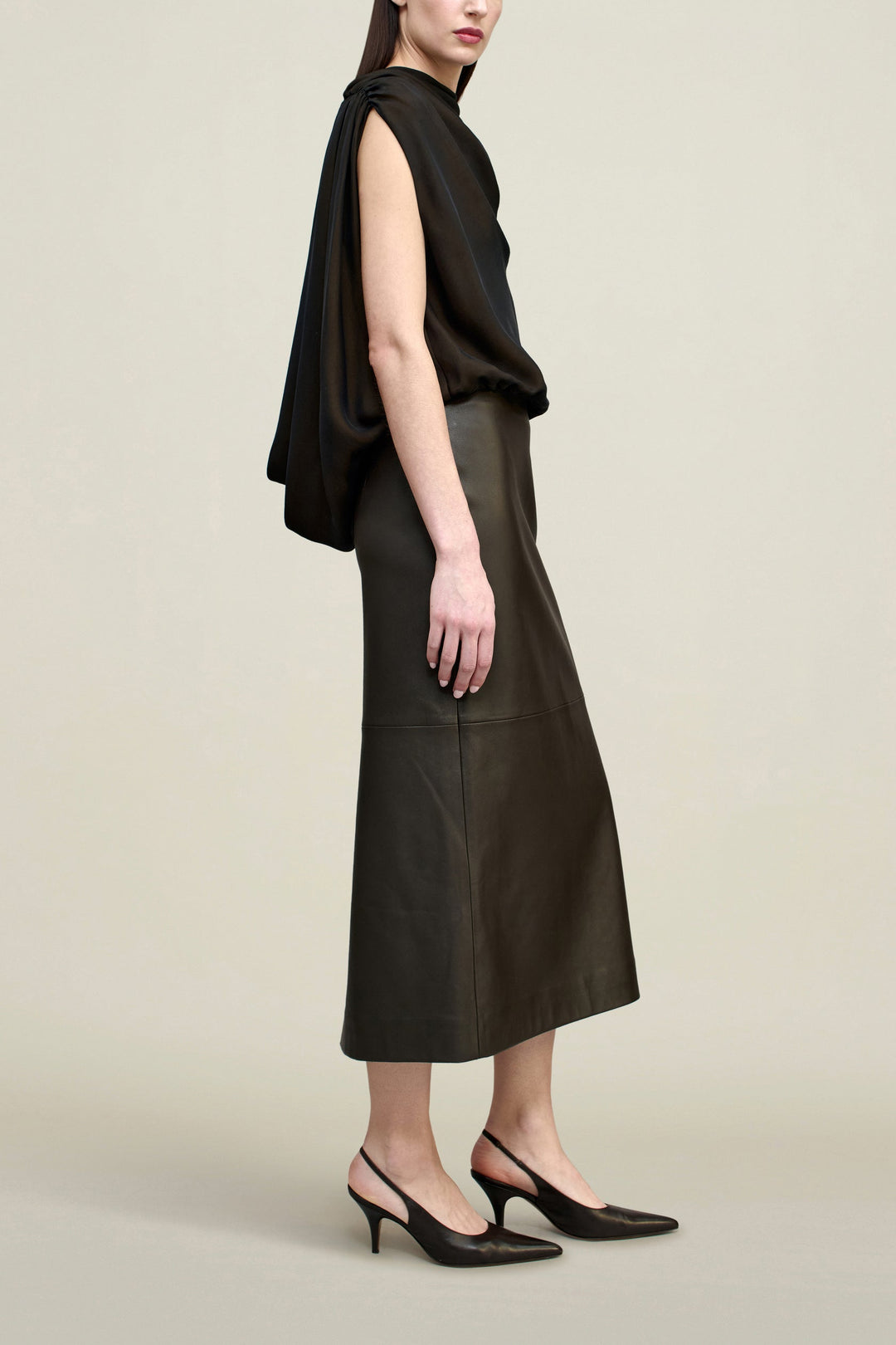 Naia Draped Top in Trapped Silk - Black/Gold Trapped Silk