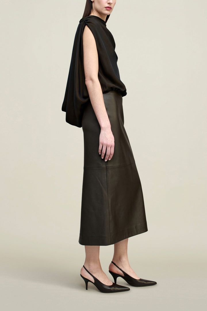 Naia Draped Top in Trapped Silk - Black/Gold Trapped Silk