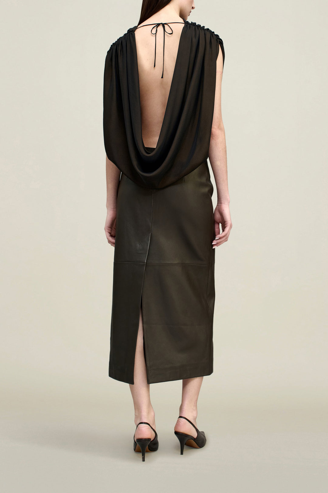 Naia Draped Top in Trapped Silk - Black/Gold Trapped Silk