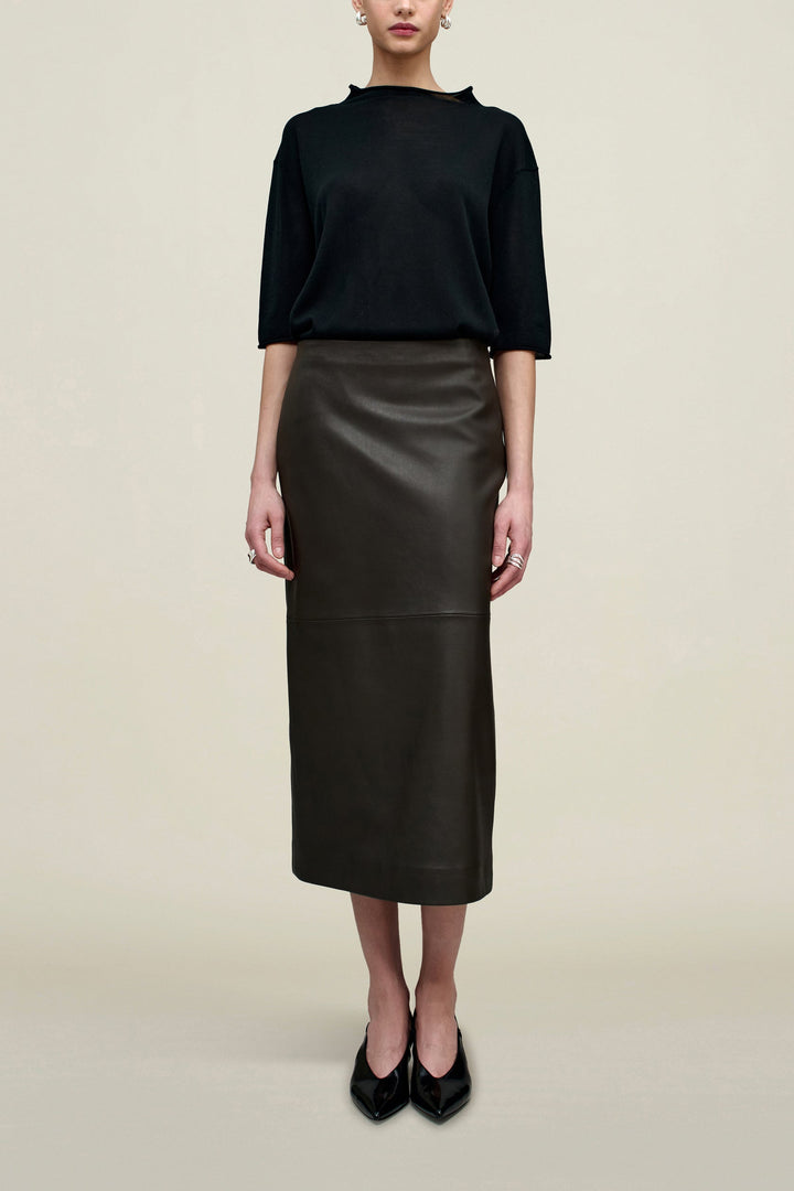 Emilee Pencil Skirt in Lambskin - Brown Lambskin