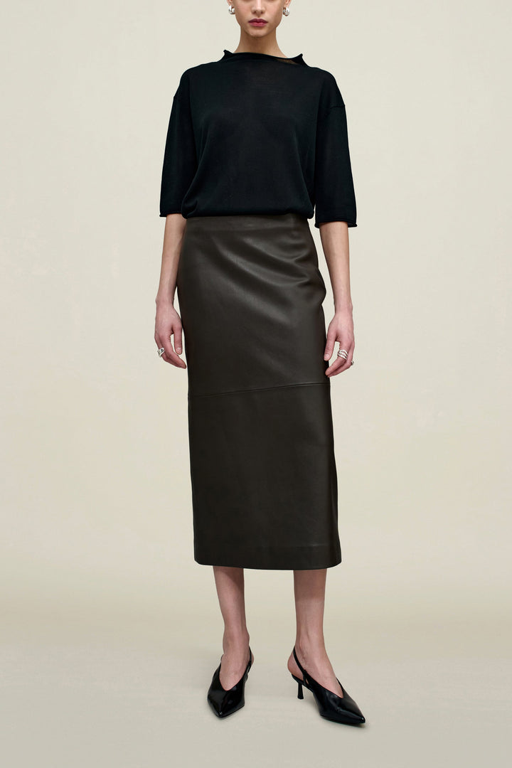 Emilee Pencil Skirt in Lambskin - Brown Lambskin