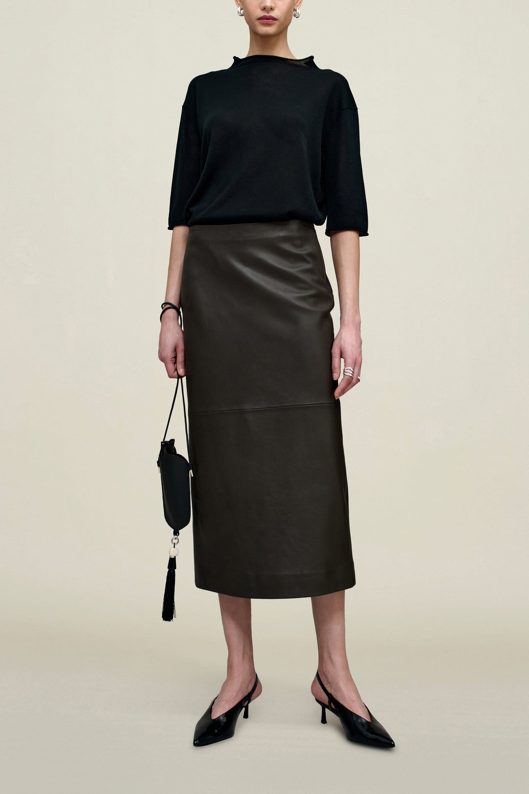Emilee Pencil Skirt in Lambskin - Brown Lambskin