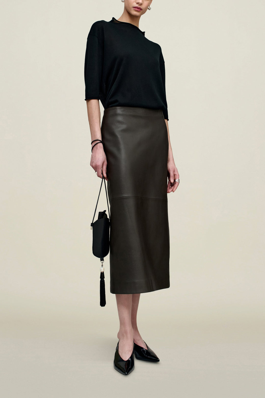 Emilee Pencil Skirt in Lambskin - Brown Lambskin