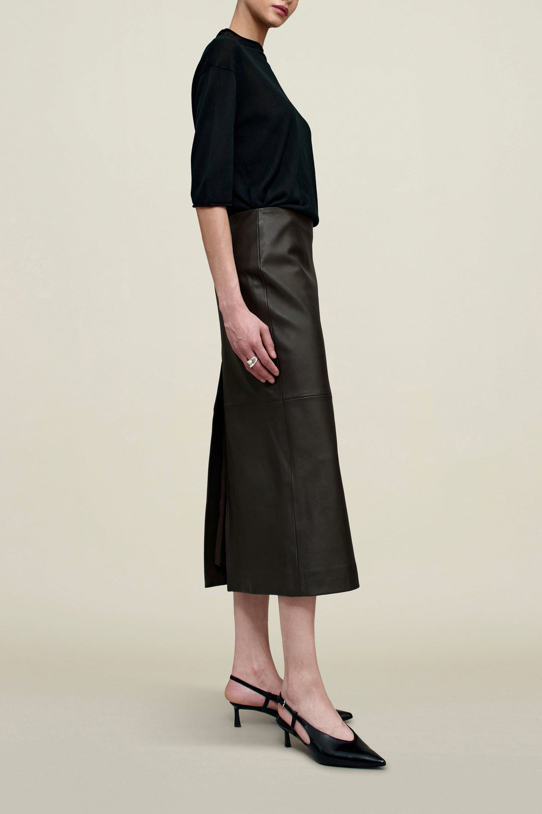 Emilee Pencil Skirt in Lambskin - Brown Lambskin