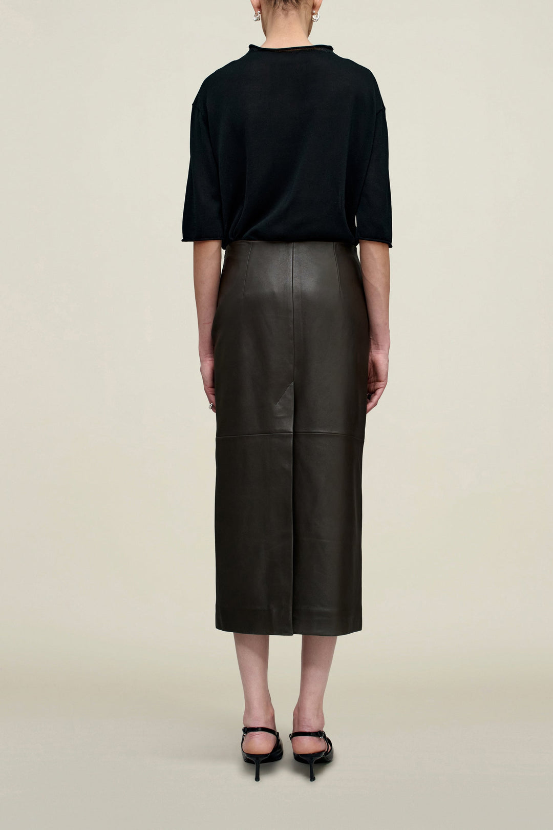 Emilee Pencil Skirt in Lambskin - Brown Lambskin