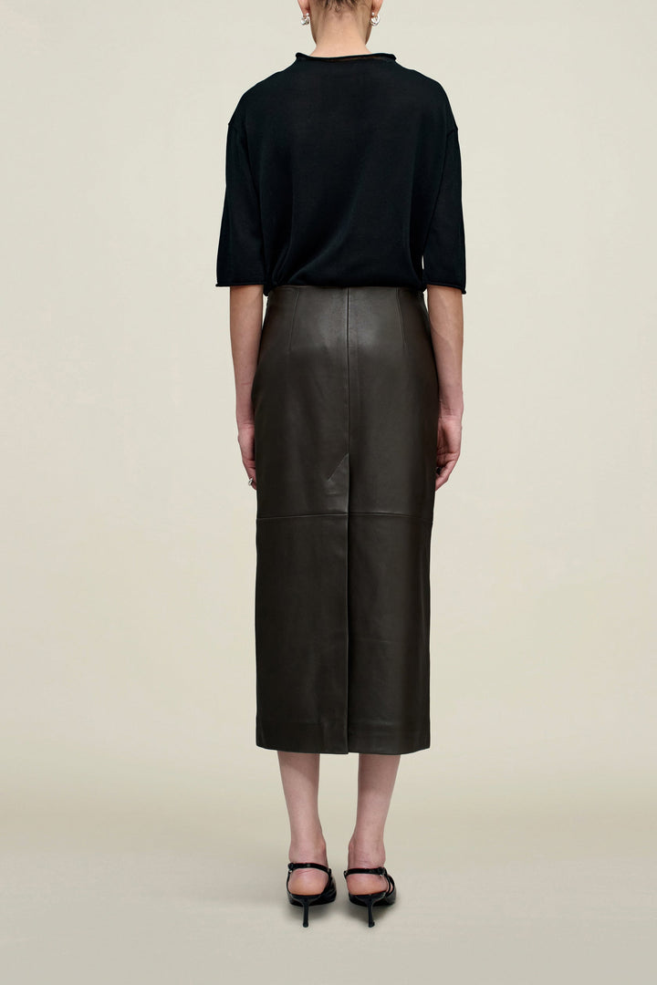 Emilee Pencil Skirt in Lambskin - Brown Lambskin