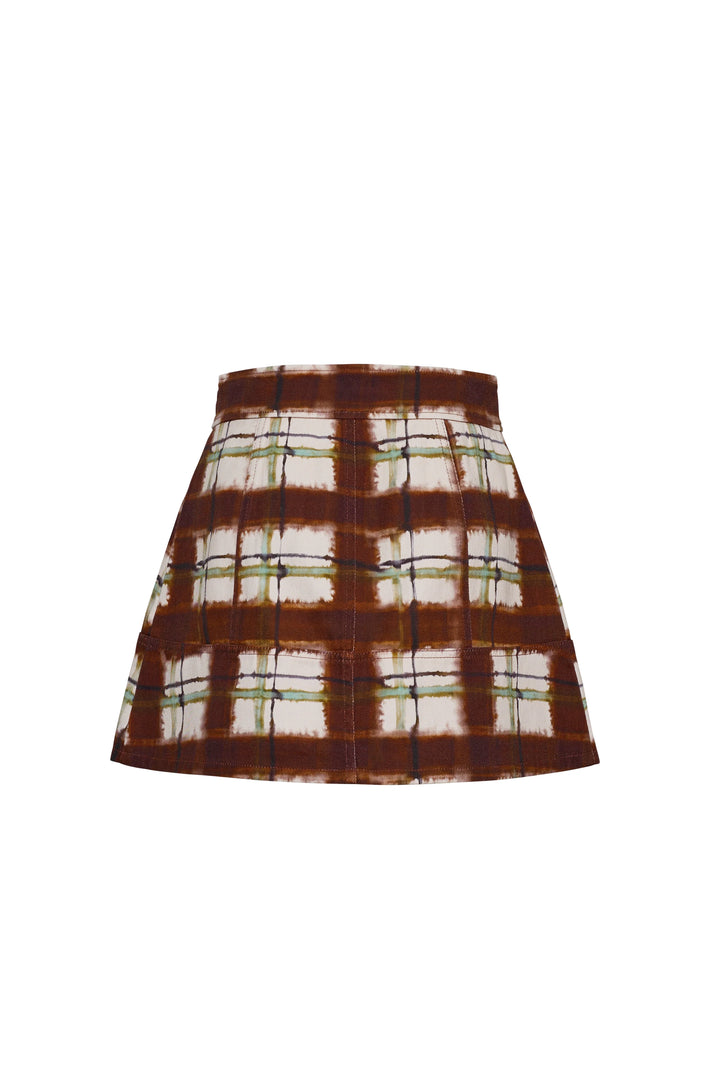 Fatima Skirt in Painted Plaid Brown
