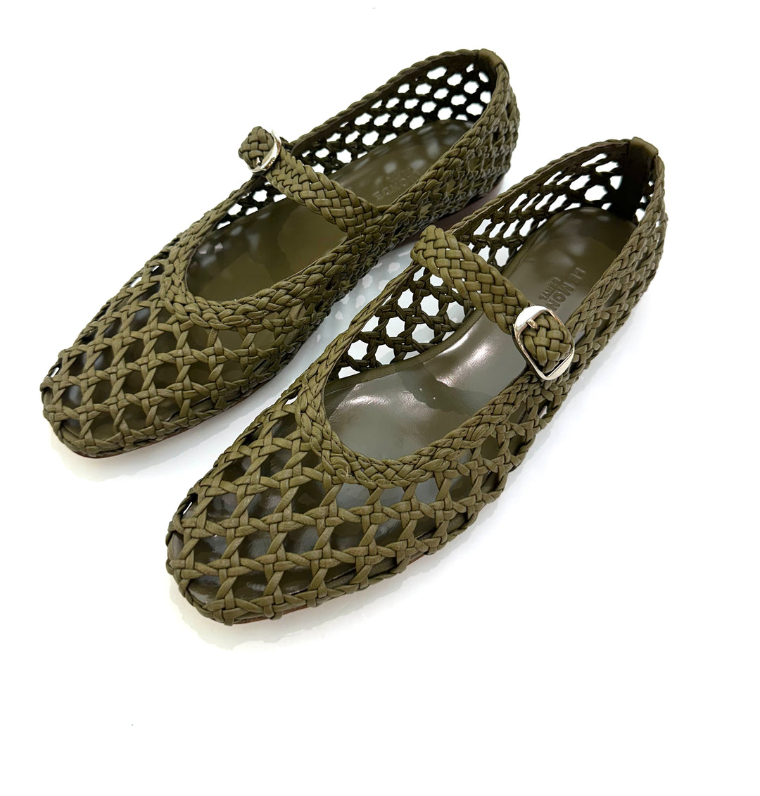MARY JANE - Olive WOVEN LEATHER