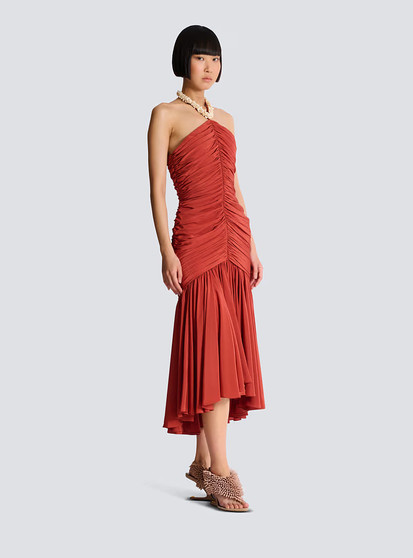 Shell Strap Midi Dress - Red