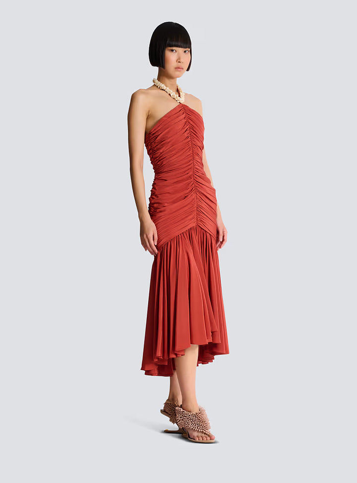 Shell Strap Midi Dress - Red