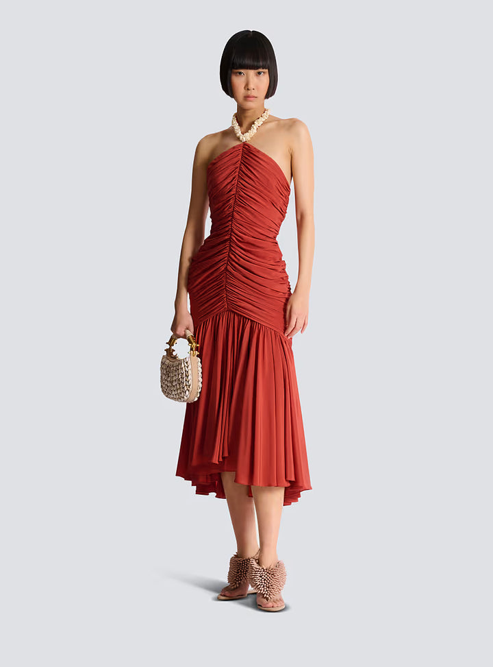 Shell Strap Midi Dress - Red
