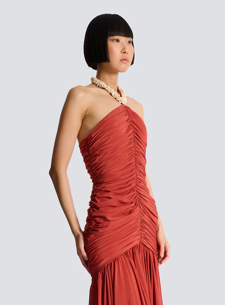 Shell Strap Midi Dress - Red