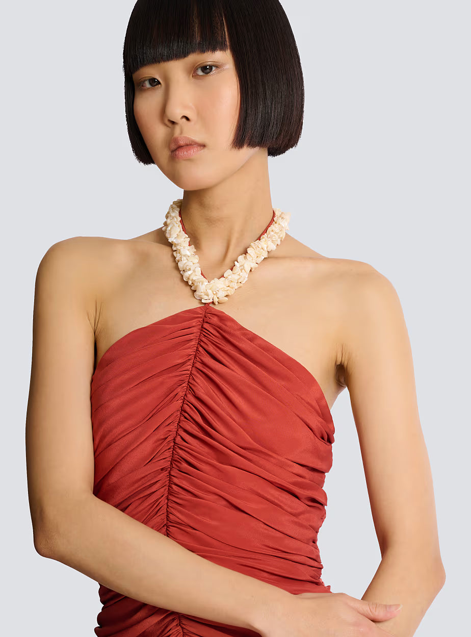 Shell Strap Midi Dress - Red