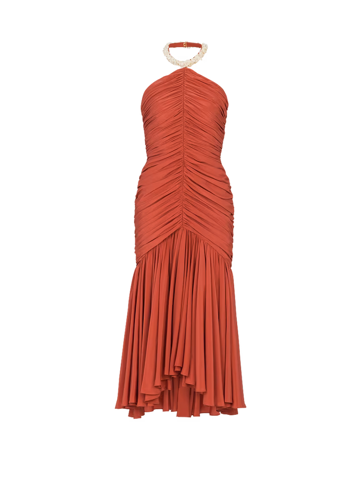 Shell Strap Midi Dress - Red