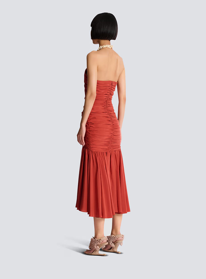 Shell Strap Midi Dress - Red