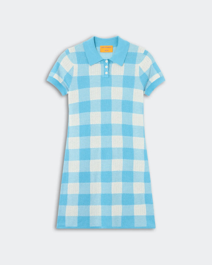 Gingham Polo Dress - Medium Blue/Cream