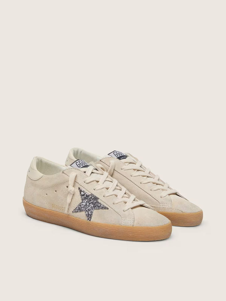 Super-Star Sneaker – Ice Gray Suede & Silver Glitter