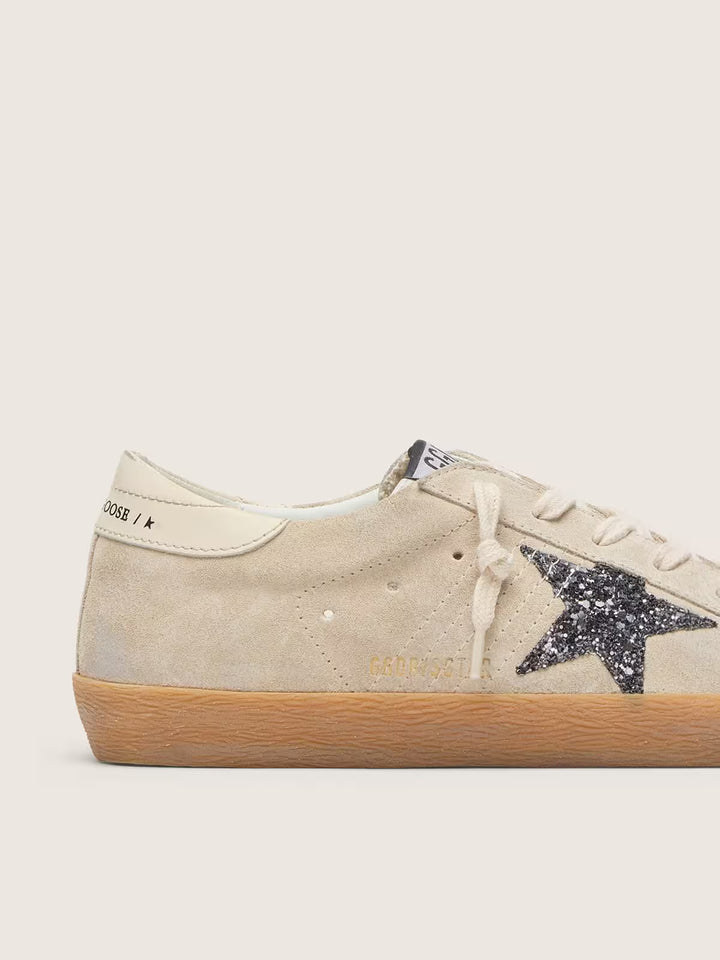 Super-Star Sneaker – Ice Gray Suede & Silver Glitter
