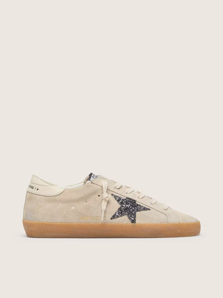 Super-Star Sneaker – Ice Gray Suede & Silver Glitter
