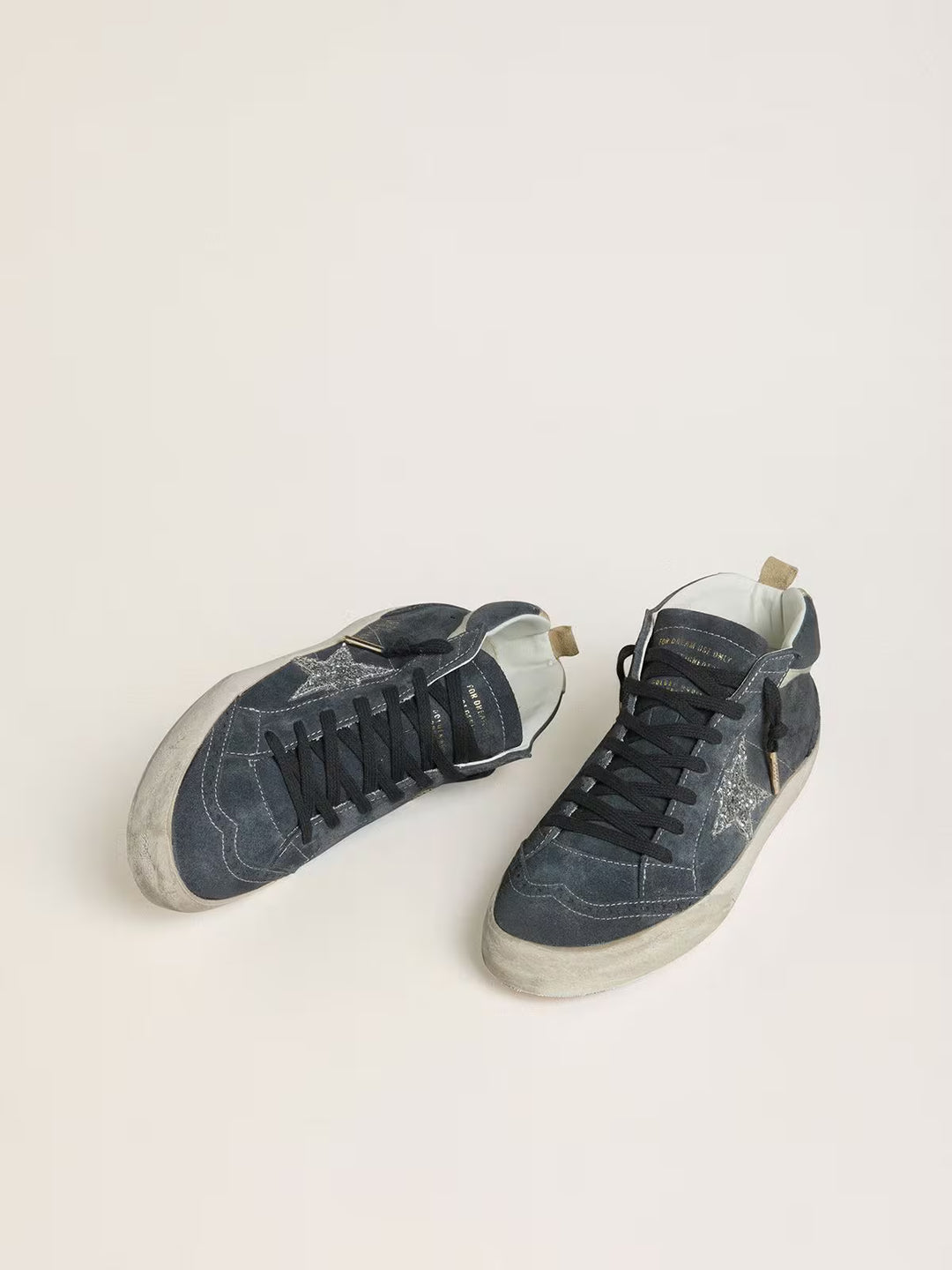 Mid Star in petrol-blue suede with silver glitter star