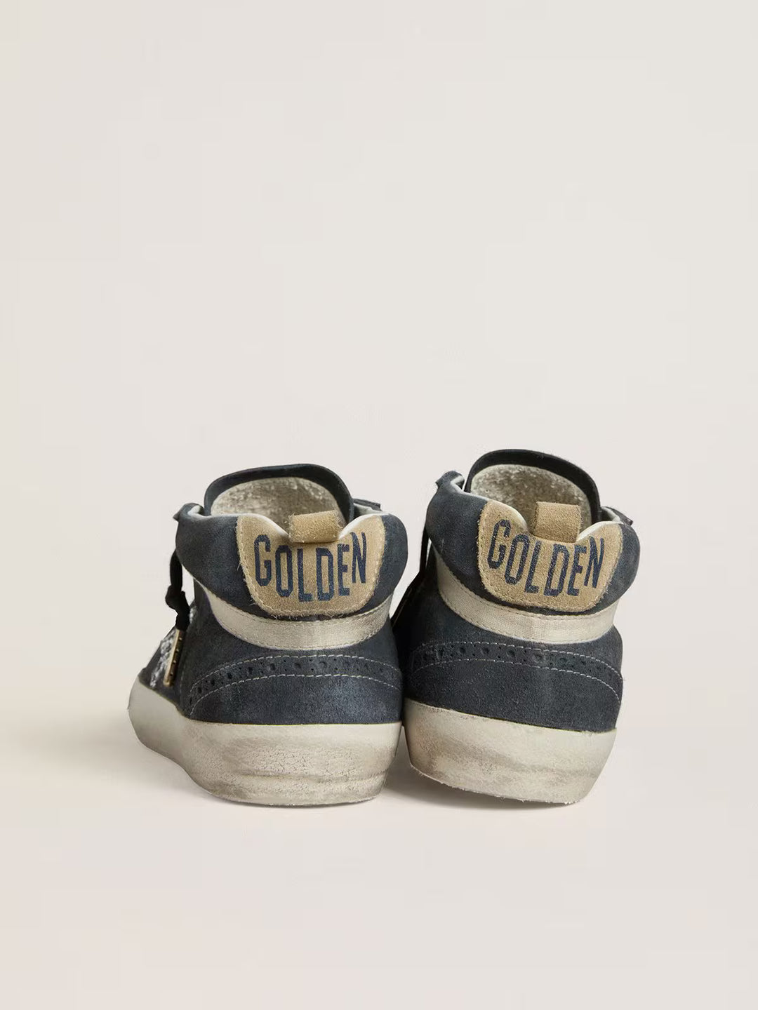 Mid Star in petrol-blue suede with silver glitter star