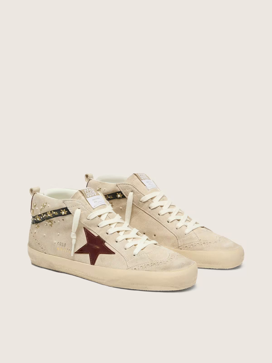 Mid Star Sneakers in Pearl Suede with Floral Embroidery