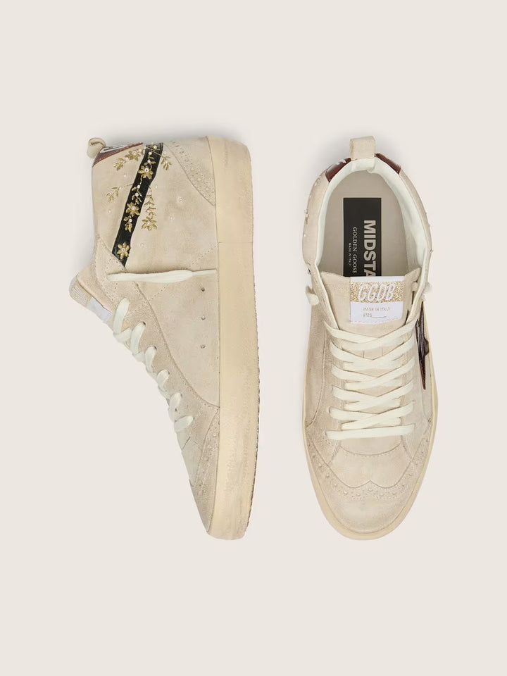 Mid Star Sneakers in Pearl Suede with Floral Embroidery
